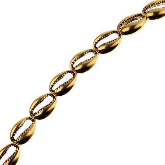 John Bead Antique Gold Metal Cowrie Beads, 16mm